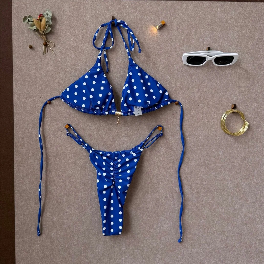 Polka Dot Neckholder-Bikini Damen-Badeanzug zweiteiliger Bikini-Set mit Scrunch-Butt-Polsterung Badebekleidung Badeanzug V8124 – Detail 10