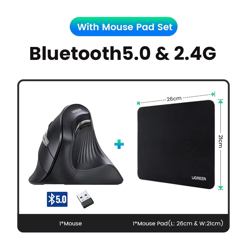 UGREEN Verticale Muis Draadloze Bluetooth5.0 2.4G Ergonomische 4000 DPI 6 Mute Knoppen voor MacBook Tablet Laptops Computer PC Muizen - afbeelding 1
