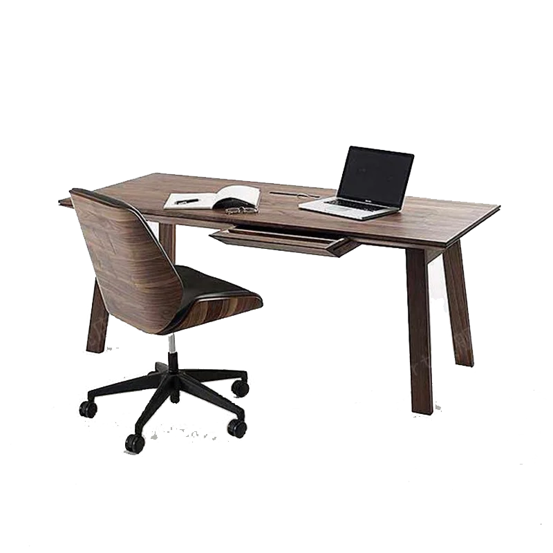 Nordic minimalist desk, all solid wood writing, Taipei black walnut study desk, computer desk