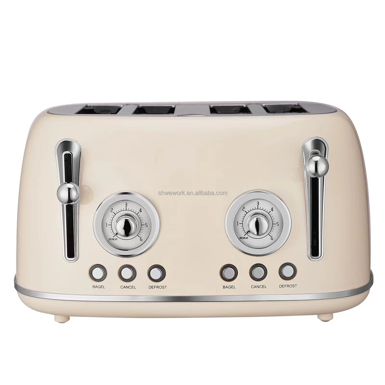 WeWork Brushed Stainless Steel Toaster 4 Slice 1650W Toaster with 5 Browning Levels for Toasting Bread Bagel Waffle Toaster