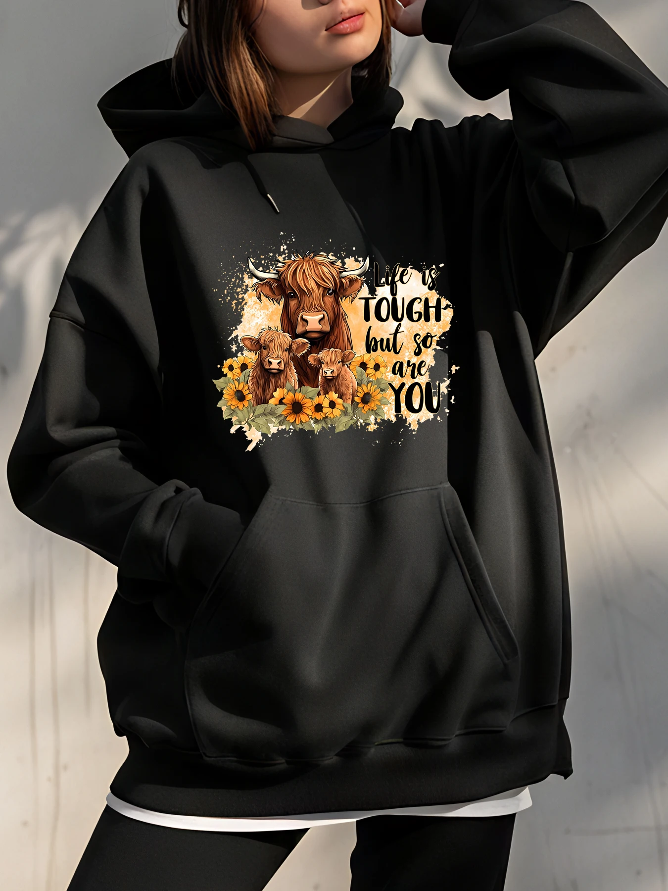 

Cow Print Hoodie Women's Casual Sweatshirt with Sunflower Design for Everyday Wear and Farm Animal Lovers