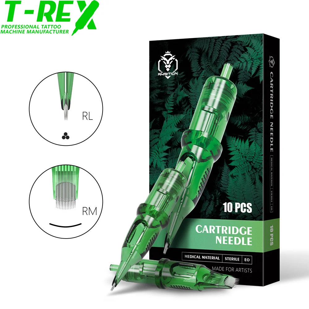 

T-REX Tattoo Cartridge Needles RL/RM 0.35mm/0.30mm/0.25mm Disposable Sterilized Safety Tattoo Needle for Cartridge Machines
