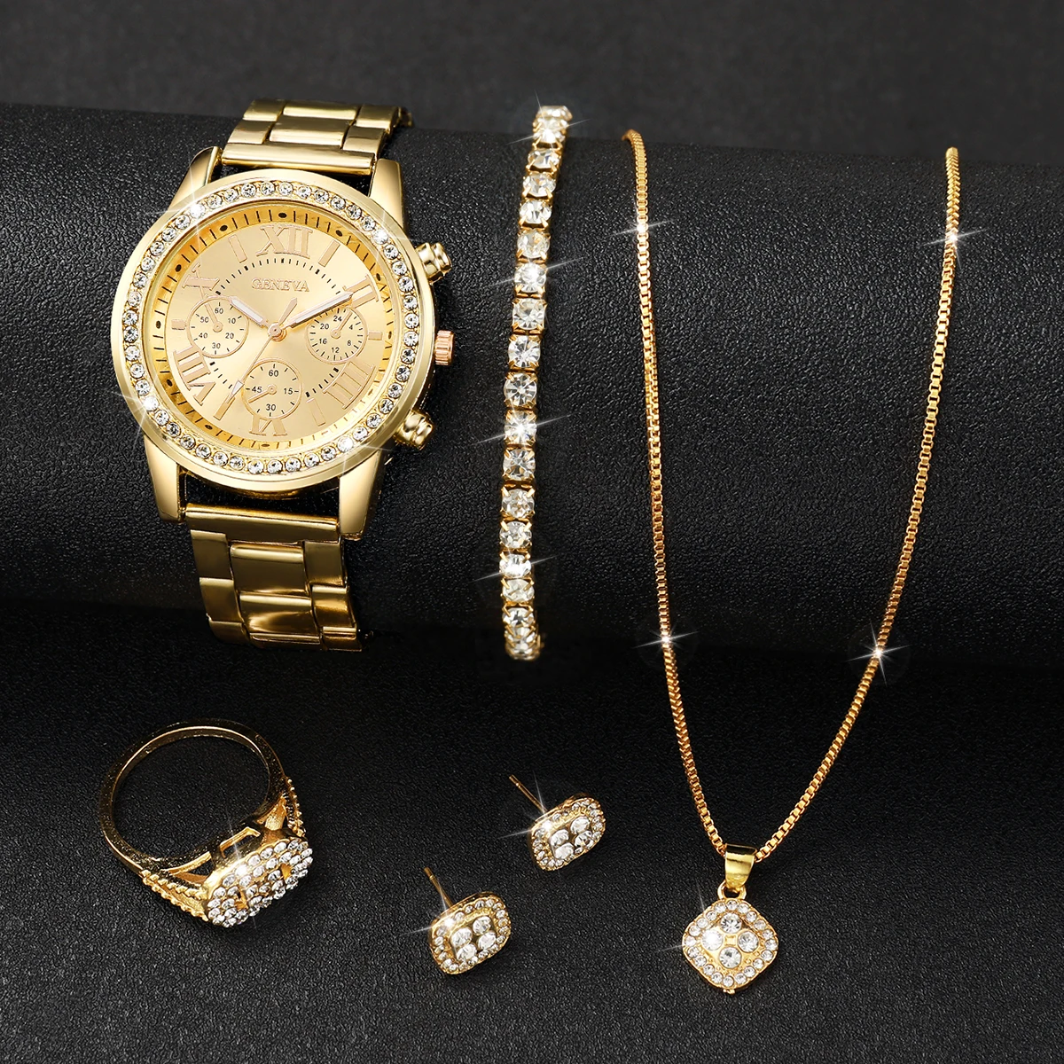 6 sztuk/zestaw moda damska zegarek Roma Dial damskie zegarki kwarcowe ze stalową opaską zestaw biżuterii (bez pudełka) — zdjęcie 3