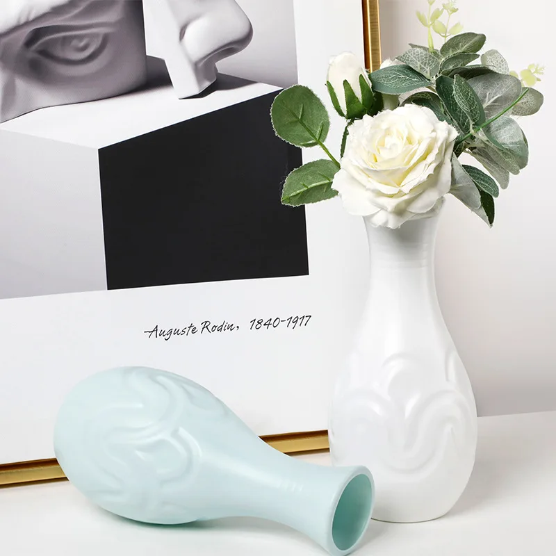 Plastic Vase Nordic Color Vase Decorative Handicraft Imitation Glaze Resistant  Falling Dry and Wet Flower Arrangement Container