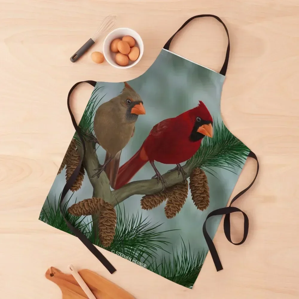 

Northern Cardinals, The Couple Apron kitchen item christmas decoration Waterproof Kitchen For Women japanese style Apron