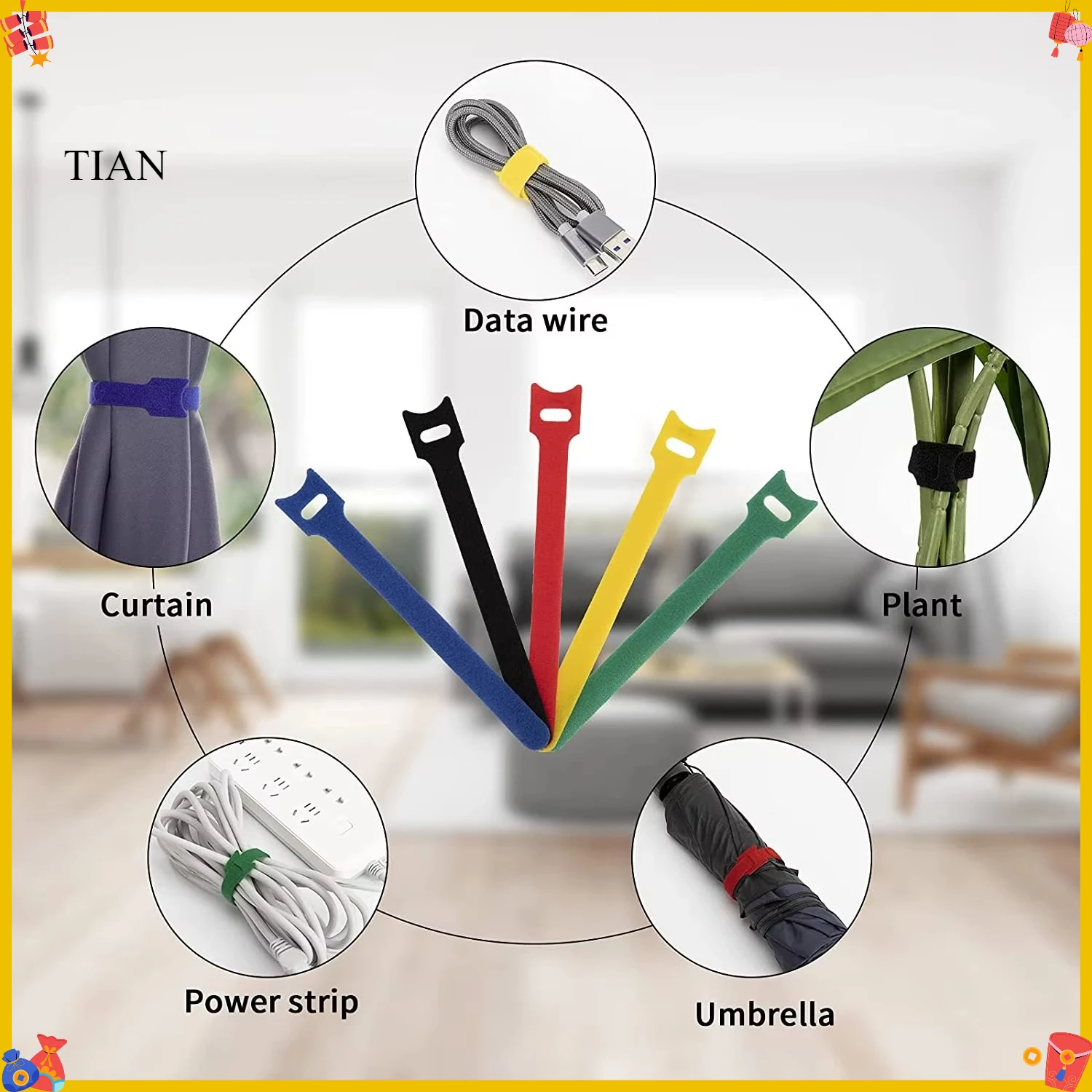 Releasable Cable Ties Colored Nylon Cable ties Strap Hook Loop Wrap Zip Bundle Ties Cable Wire Management
