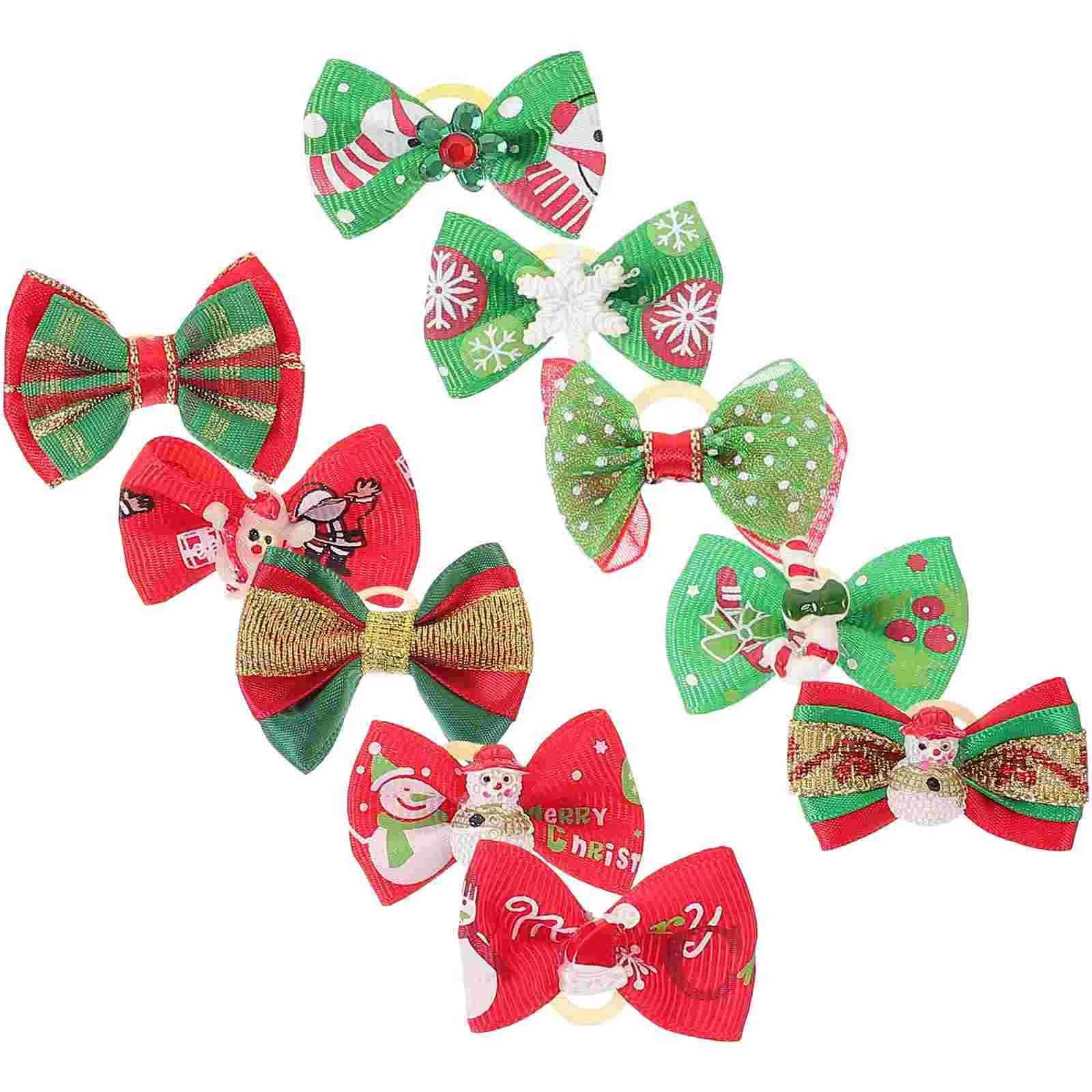 10 Pcs Headband Christmas Dog Bow Santa Claus Snowman Pet Headdress Hair Bands Polyester Xmas Bows