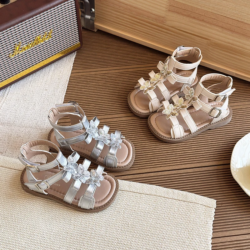 

2025 Summer New Girls Soft Bottom Sandals Fashion Hollow Butterfly Fairy Casual Shoes Open-toe Hundreds Of Princess Beach Shoes