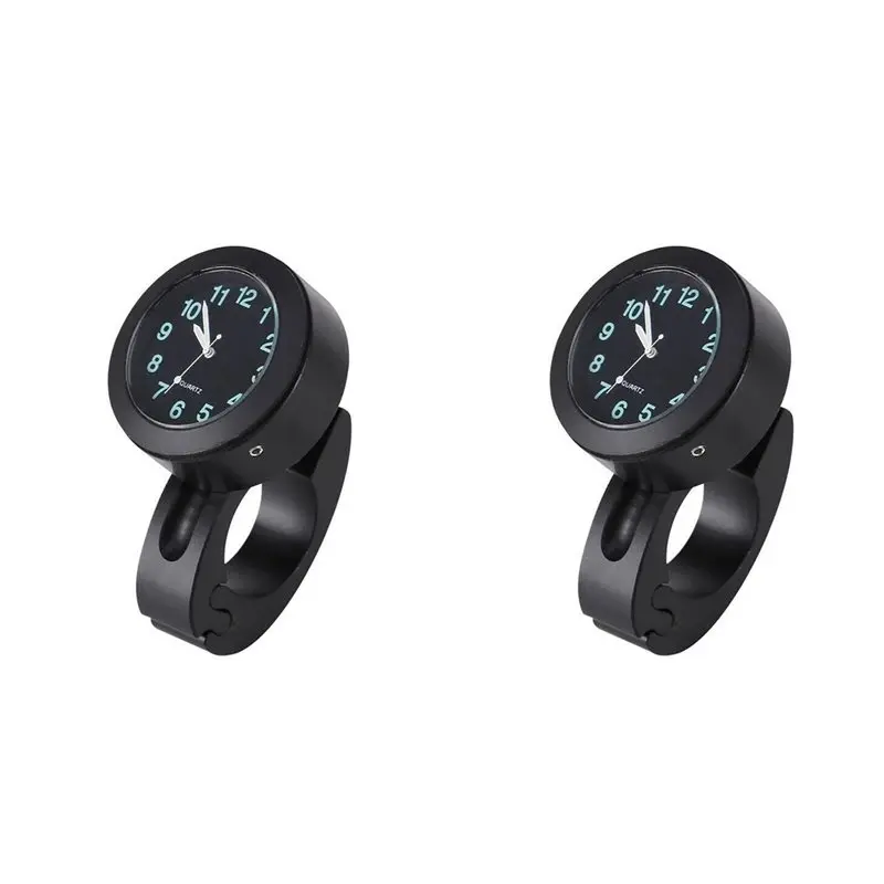 2X Motorcycle Universal 7/8 Inch Handlebar Watch Clock With Buckle Waterproof Sun-Proof Shockproof Black-L94A