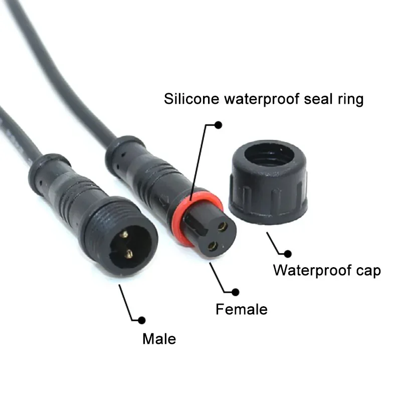 M12 M14 Male Female Waterproof Connector 2Pin 5521DC Mini LED Plug Solar Energy Light Strip Line M12 Car PVC IP67 Connector