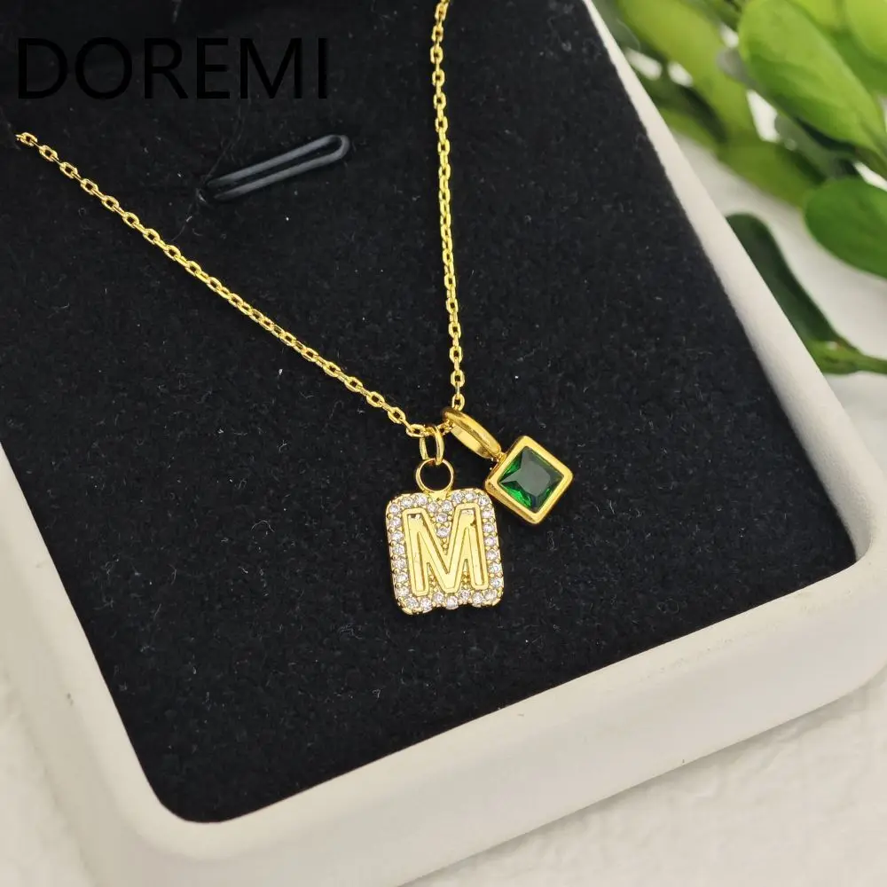 

DOREMI Personalized Gift Jewelry Initial Letter Name Necklace Bubble Letter Birthstone Necklace Square Stone Letter Necklace