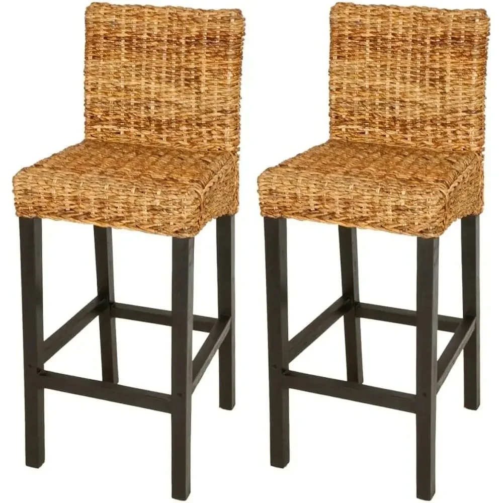 

Set of 2 Bar Chairs, Counter Height Stools, Solid Mango Wood and Abaca, Ideal for Kitchen Island Dining