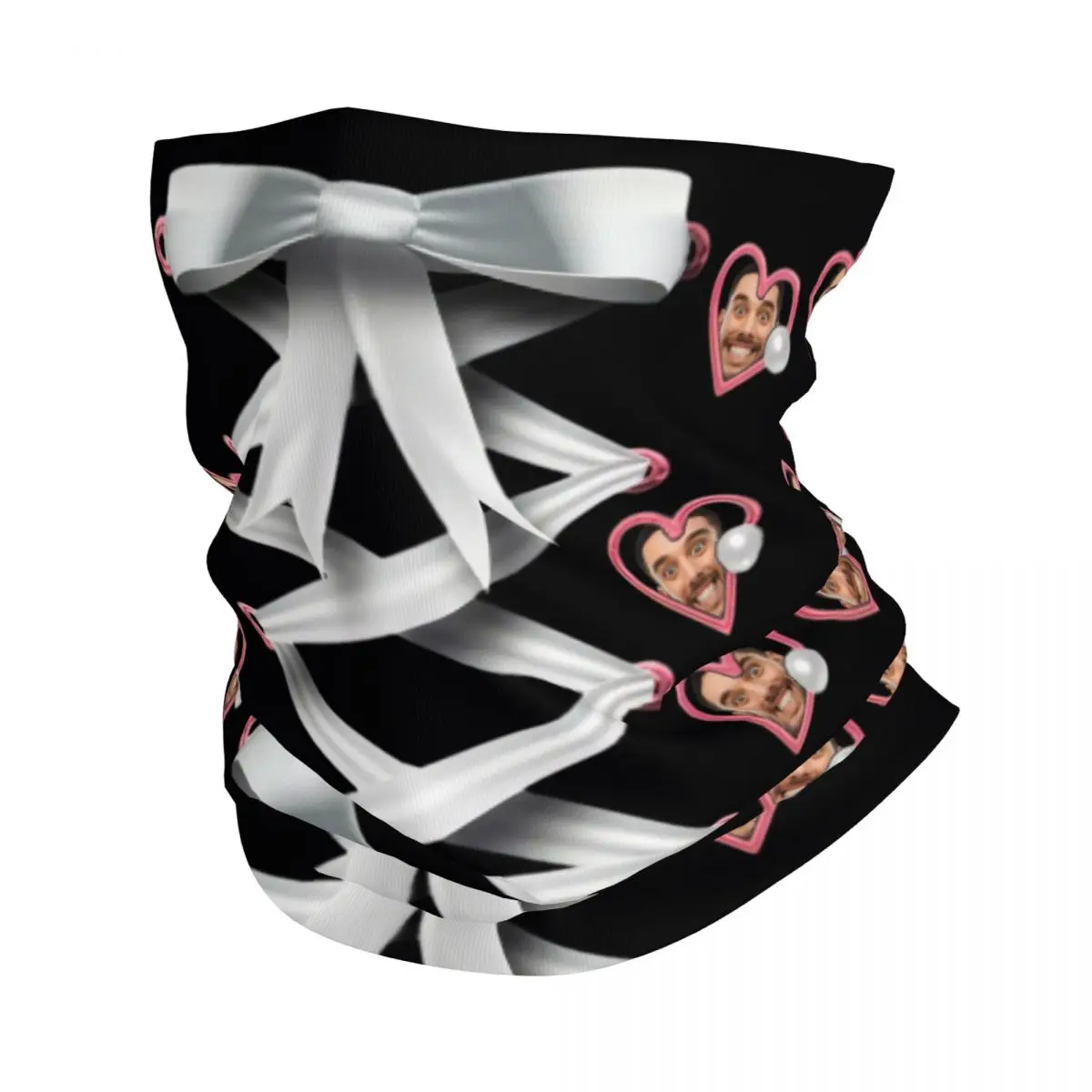 맞춤형 흰색 리본 사랑 얼굴 사진 반다나 겨울 넥 워머 남성용 방풍 랩 페이스 스카프 하이킹 가이터 헤드밴드