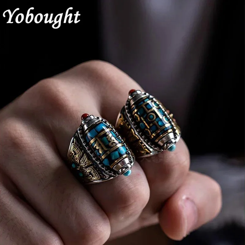 925 Silver Vintage High Quality Nine Eyed Tianzhu Bead Mens Rings Couple Horse-Eye Pointed Ring National Style Charm Jewelry