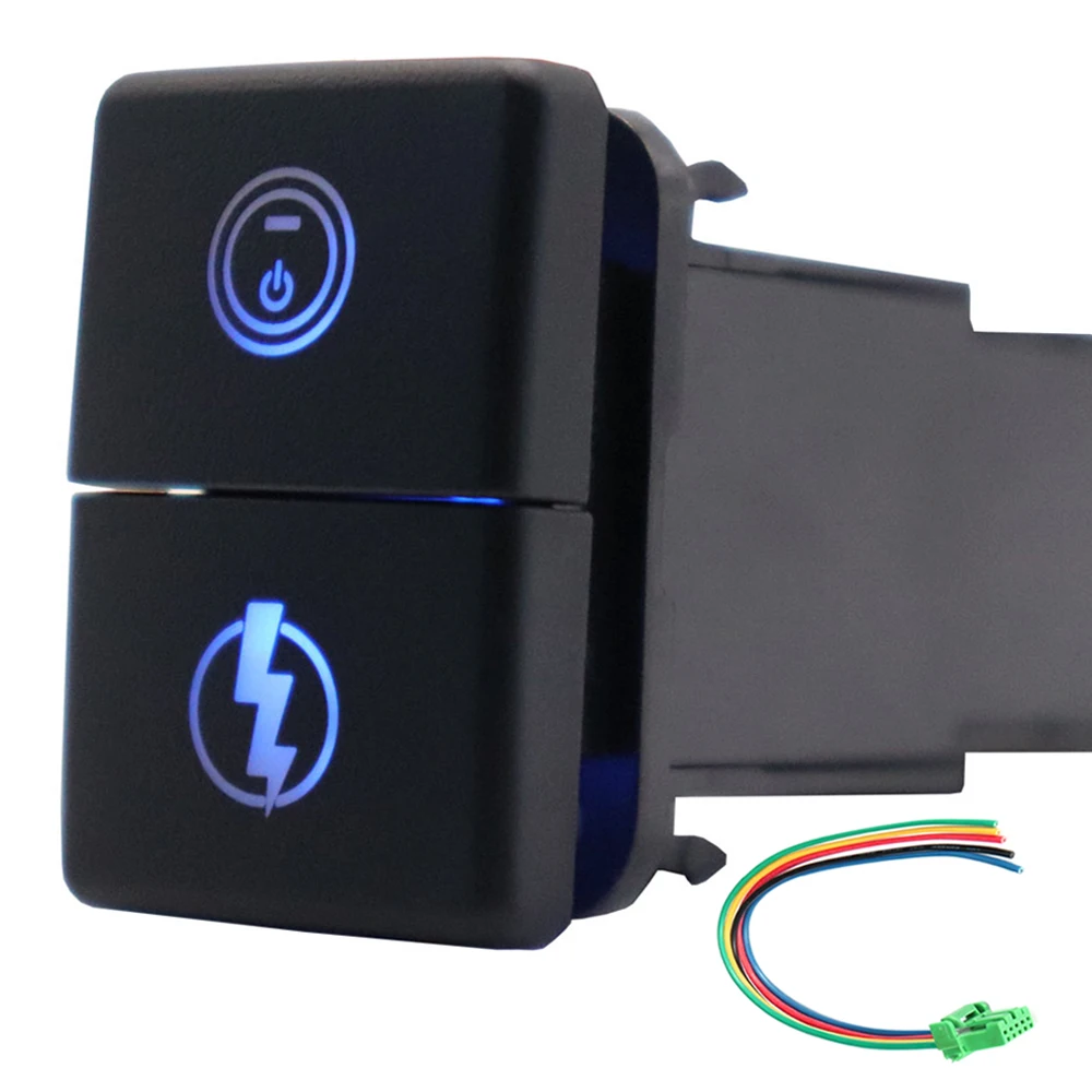 

Dual Push Button Switch 12V ON-Off Blue/Green Backlit for Toyota 4Runner Hilux Prado Landcruiser RAV4, with Connector Wire