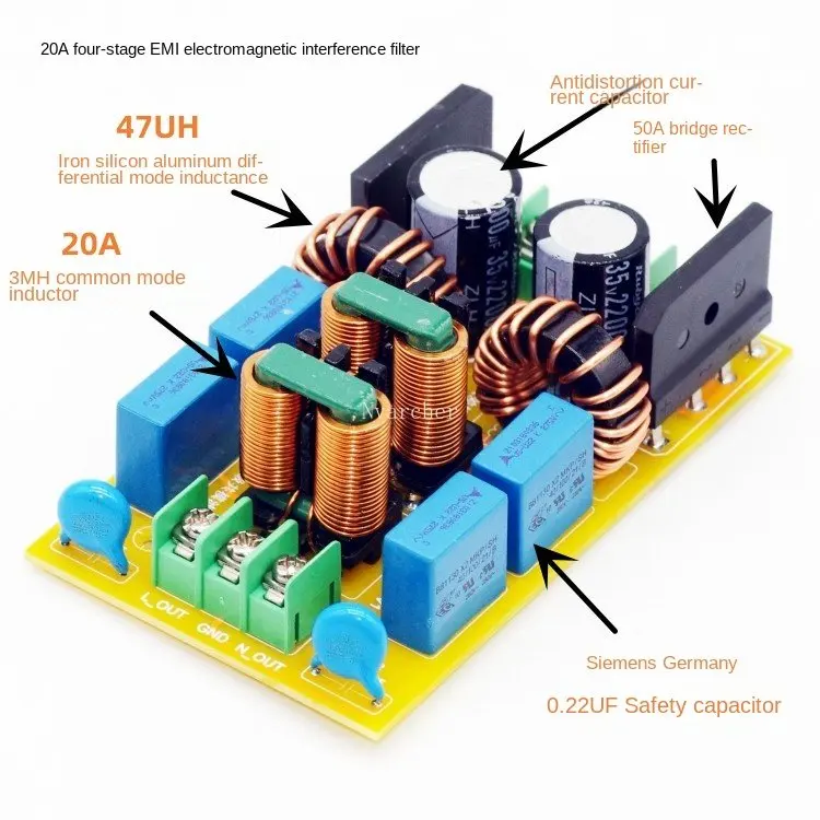 External Four-stage EMI  Filter EMC AC 220V  DC Audio Power Amplifier  Bar Plug