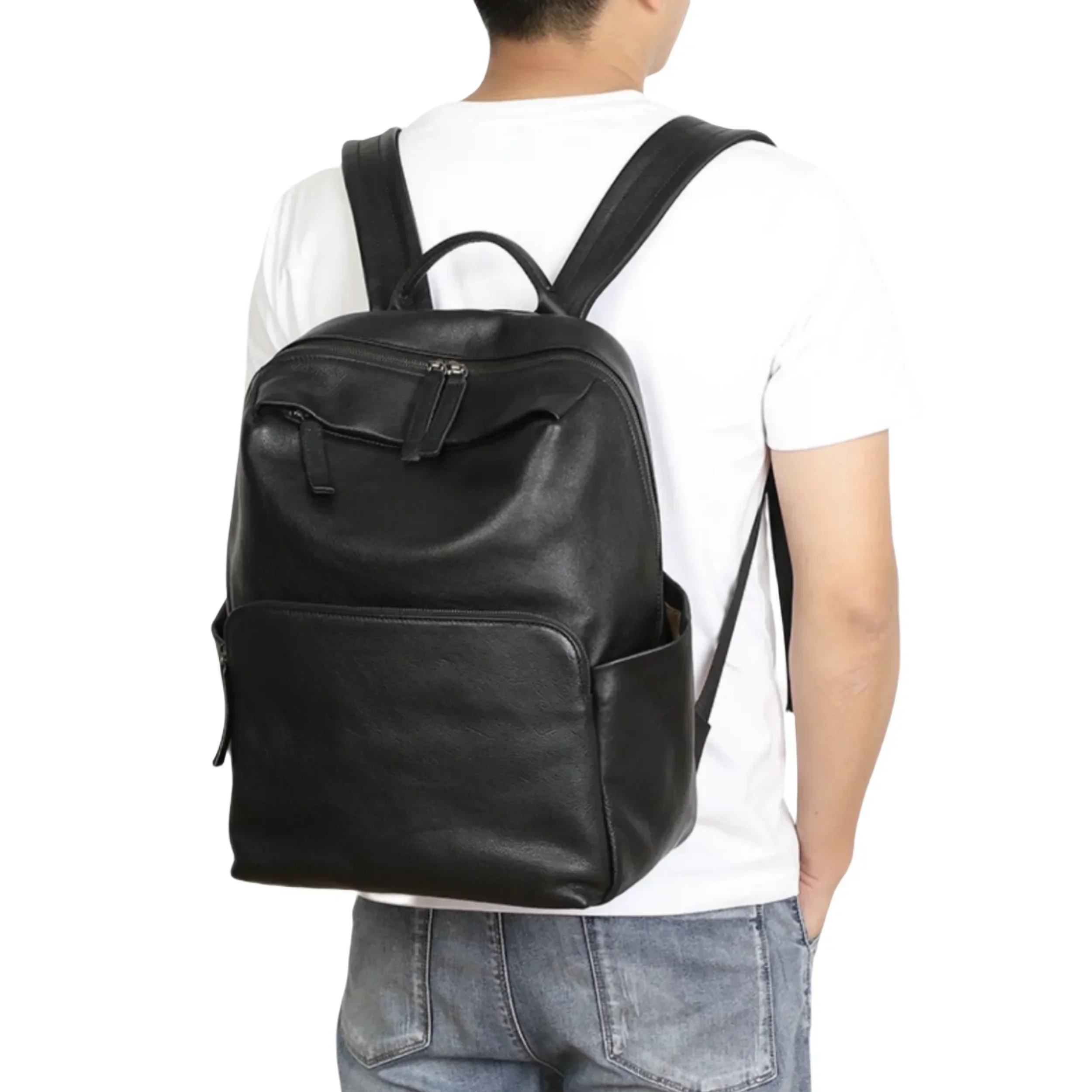 Mochilas de piel de vaca de primera capa para hombre, bolso urbano de cuero genuino de gran capacidad, mochila de negocios de alta gama, mochila informal para estudiantes