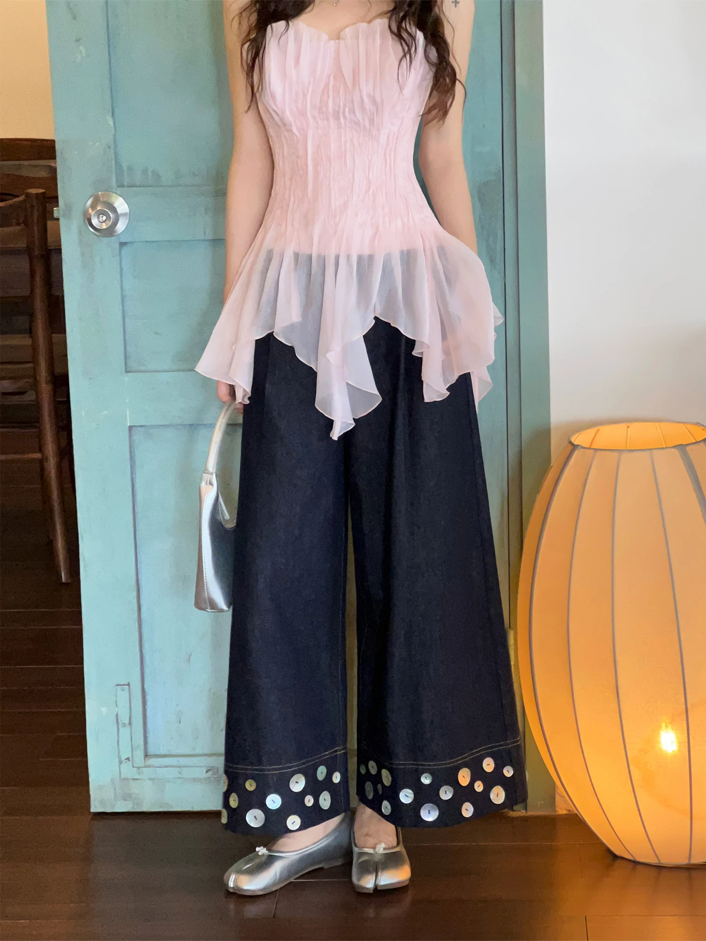 

Retro Versatile Loose Casual Women's Jeans Decoration High Waist Cotton Wide Leg Pants Four Seasons Universal