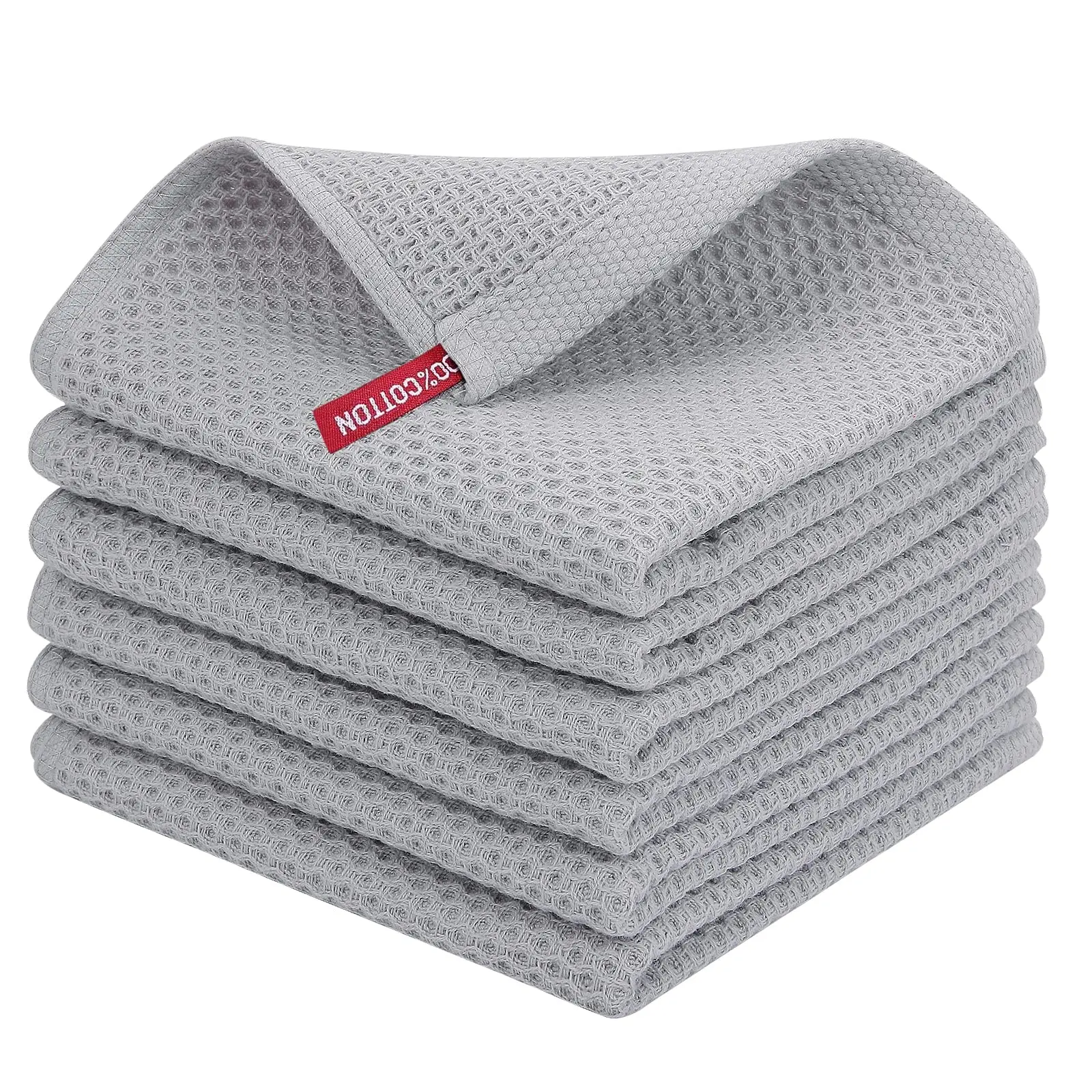 100% katoenen wafelgeweven keukenvaatdoeken, ultrazachte absorberende sneldrogende vaatdoeken, 12x12 inch, 6-pack