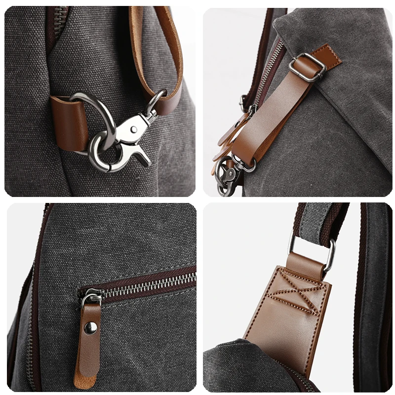 Vintage Canvas Men Chest Bag Fashion Men Canvas Sling Bag Zipper Leisure Durable Crossbody Bag for Youth