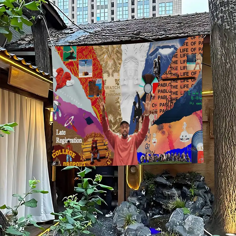 Classic Singer K-Kanye W-West Y-Ye Large Size Flags Printing Patterns Interesting Birthday Party Decorations Banner