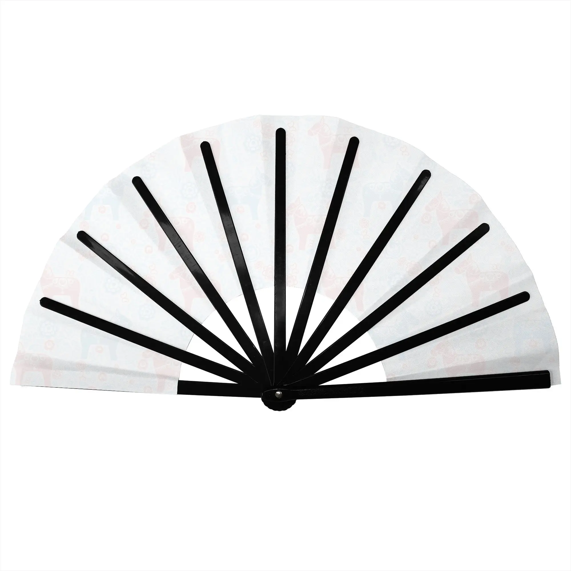 Dalecarlian Dala Horse Nordic Style Folding Hand Fan Scandinavian Folk Art pattern Polyester Fabric Fan Accessory DecorativeFans