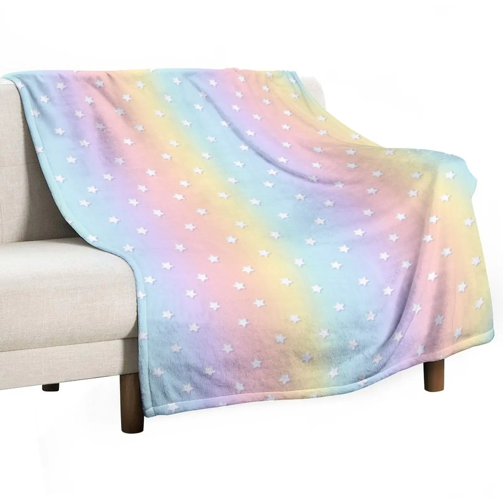 

Stars Pastel Rainbow Aesthetic Kawaii Cute Pattern Throw Blanket Weighted Quilt Beautifuls Sofa Blankets