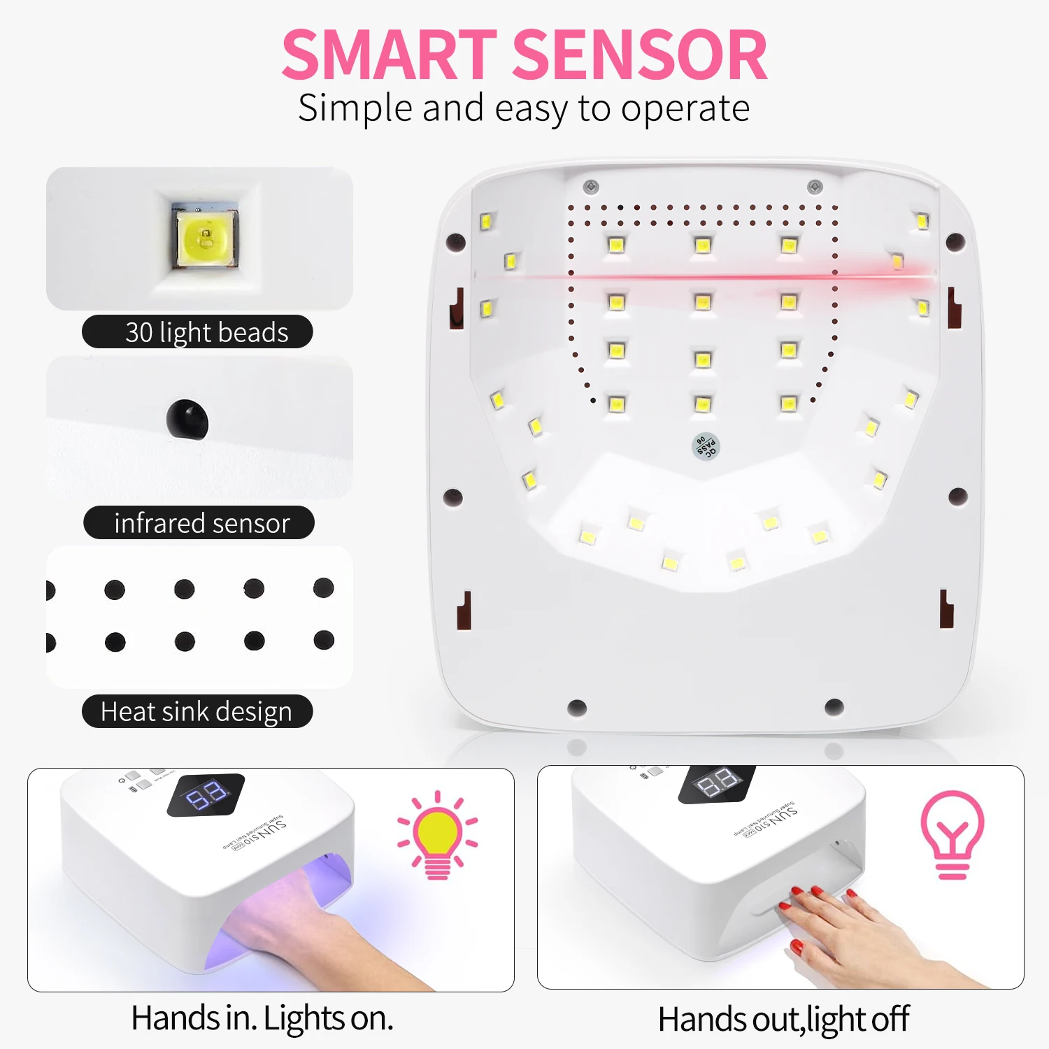 120 W UV LED-nagellamp Professionele 30 LED's nageldroger met 3 timerinstellingen Oplaadbare manicurelamp voor het uitharden van alle nagels Gel