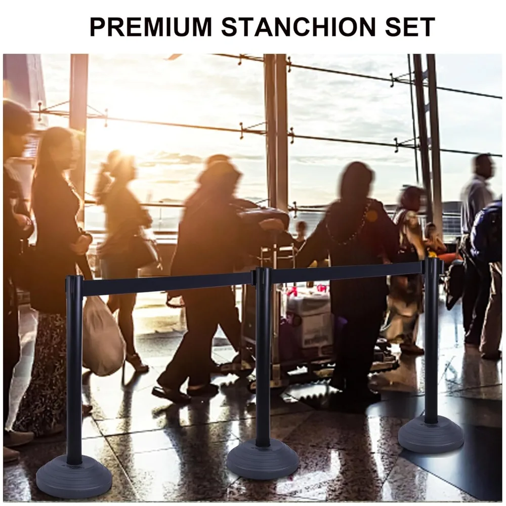 OangeStar 6 Packs Crowd Control Stanchions w/10ft Retractable Belt, Crowd Control Barriers Set w/Water Filled Base