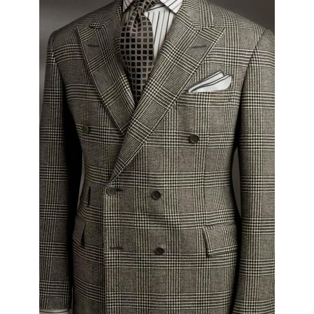 

Luxury Men's Suits Fashion Double Breasted Peak Lapel Slim Fit 2 Piece Jacket Pants Sets High Quality Daily Male Clothing