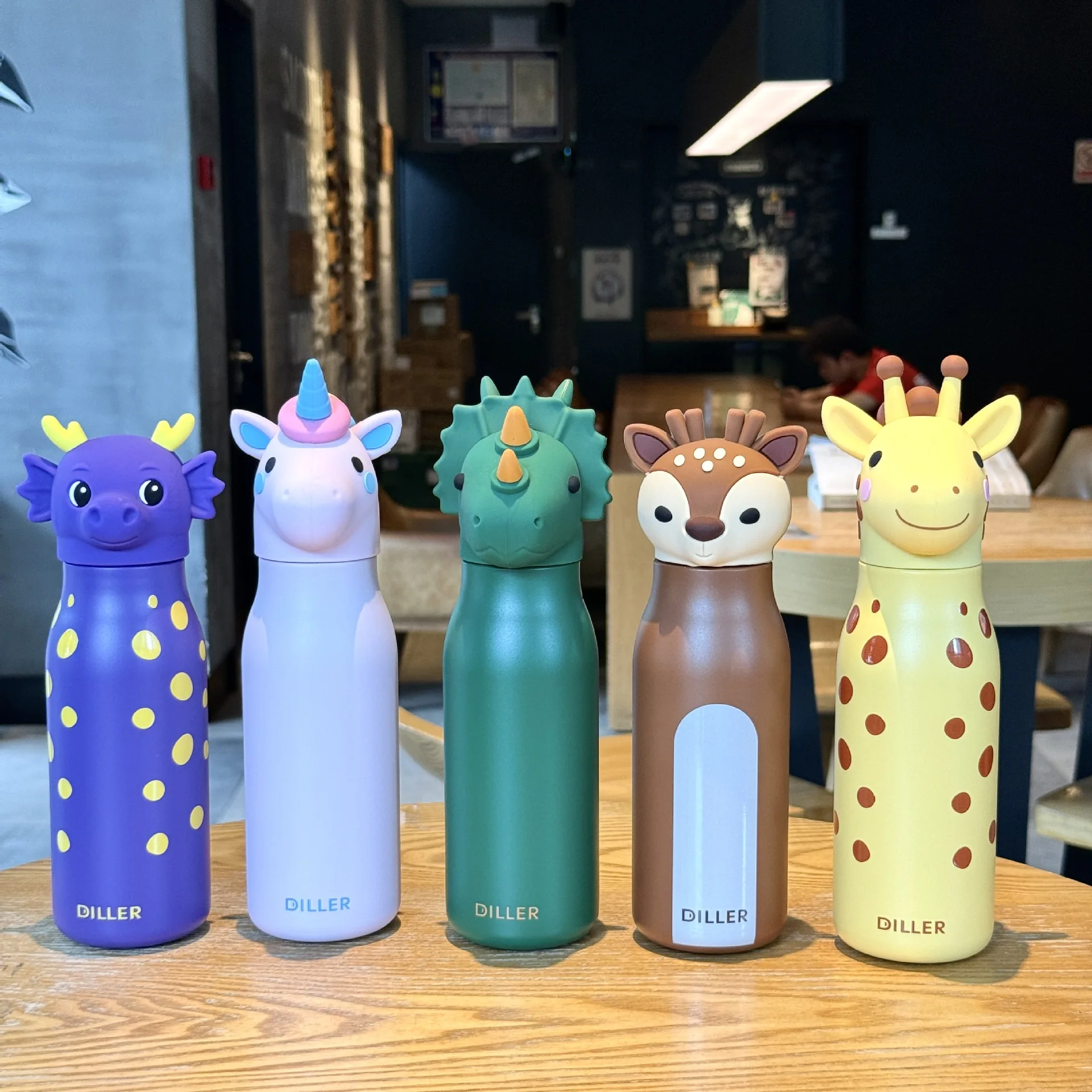 Cute Animal Thermos Cup - 3D Cartoon Giraffe Unicorn Dragon Kids Water Bottle - Stainless Steel Vacuum Flask for Children Schoo