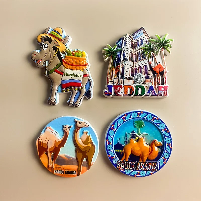 4pcs Set 3D Magnetic Suction Saudi Arabian Coconut Tree Camel Fridge Magnets Decoration Tourism Souvenir