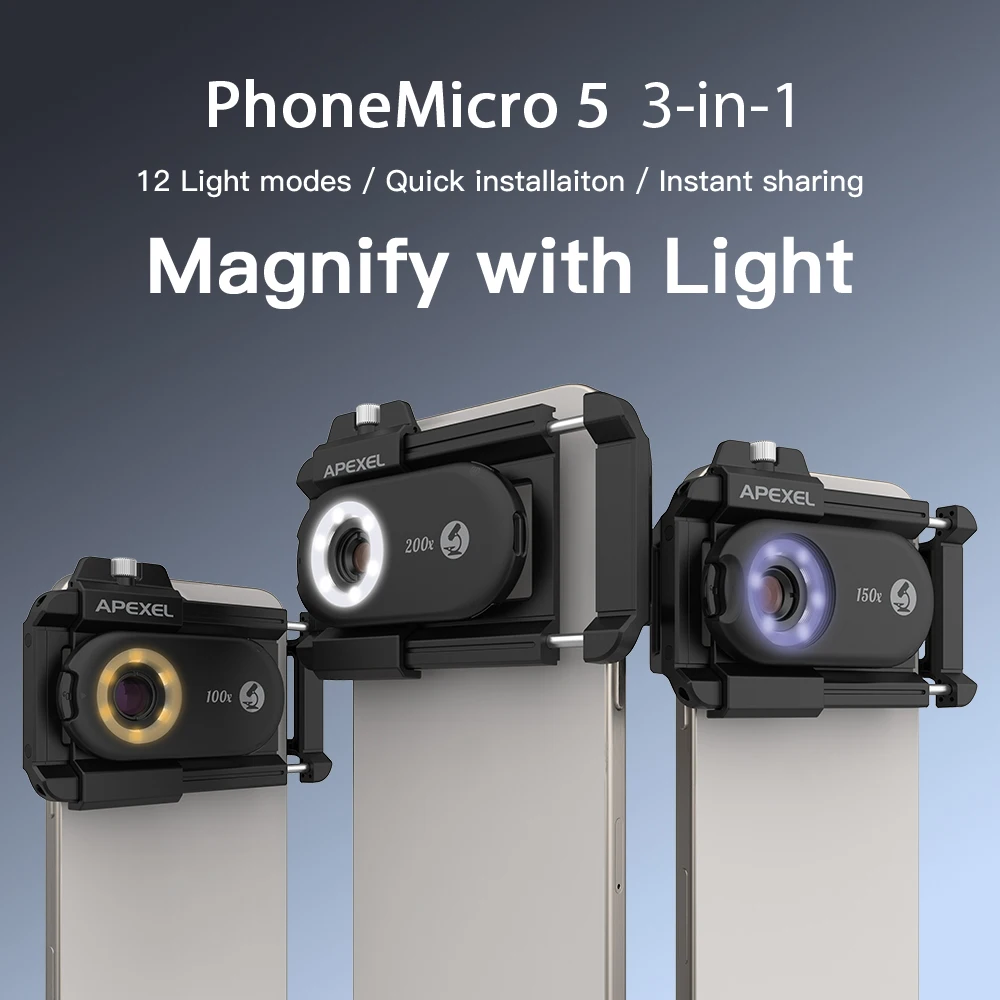 APEXEL 100X/150X/200X مجهر مجوهرات عدسة الهاتف مجموعة عدسات الكاميرا عدسات ماكرو مع مصباح ليد آيفون أندرويد allSmartphone #1
