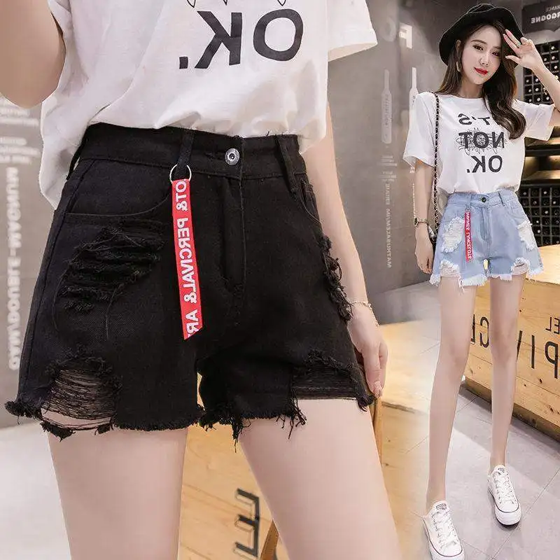 High Waist Denim Shorts Women Summer Korean Style Loose Slimming Wide Leg Shorts with Sash for Students Casual Fashion