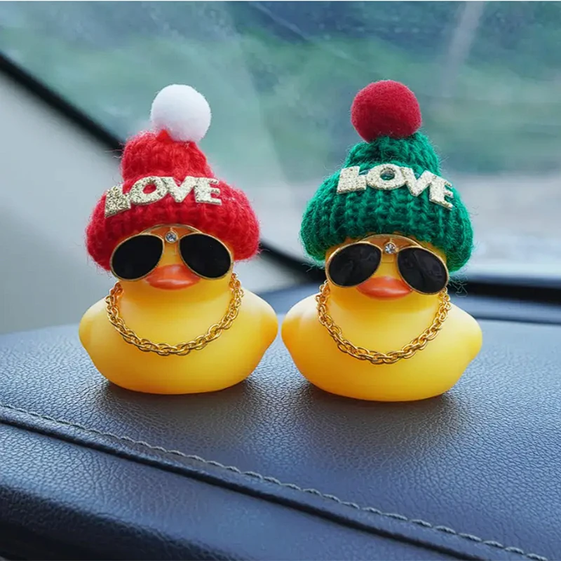 2 juegos de pato de goma para coche, pato de goma para salpicadero de coche, decoraciones para salpicadero de coche de pato amarillo, adornos para