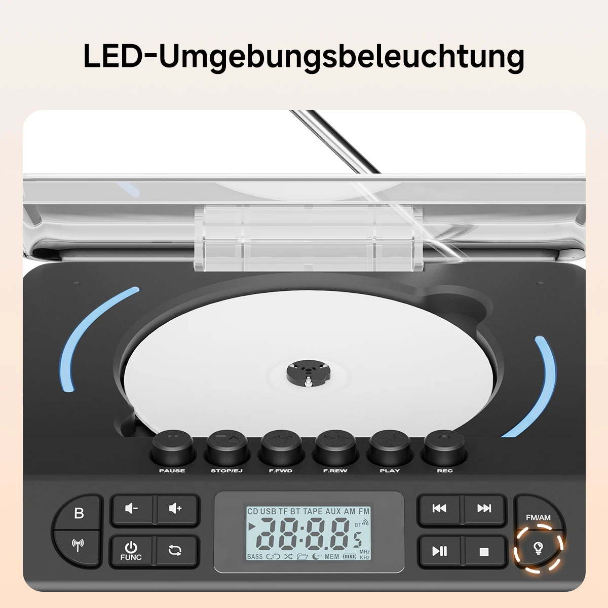 RETEKESS TR642 Multifunktionales Bluetooth-Radio CD AM FM Boombox Kassettenrekorder USB TF AUX Tragbarer CD-Player für Zuhause Geschenke – Detail 14