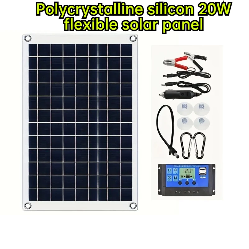 

20W Polycrystalline Flexible Solar Panel with Dual USB Outputs Bendable Solar Charger for Outdoor Camping Phones