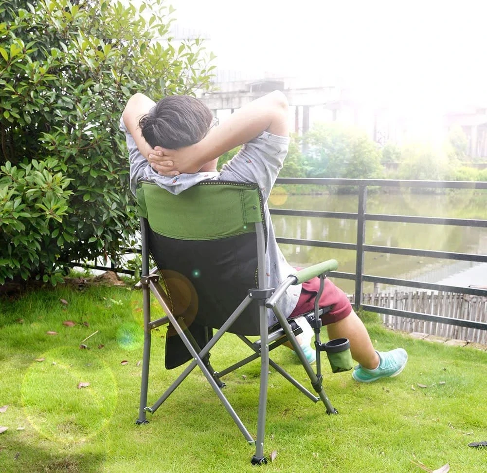 Outdoor Portable Metal Camping Chair Folding Stool Large Beach Chairs with Cup Holder Outdoor Carry Bag
