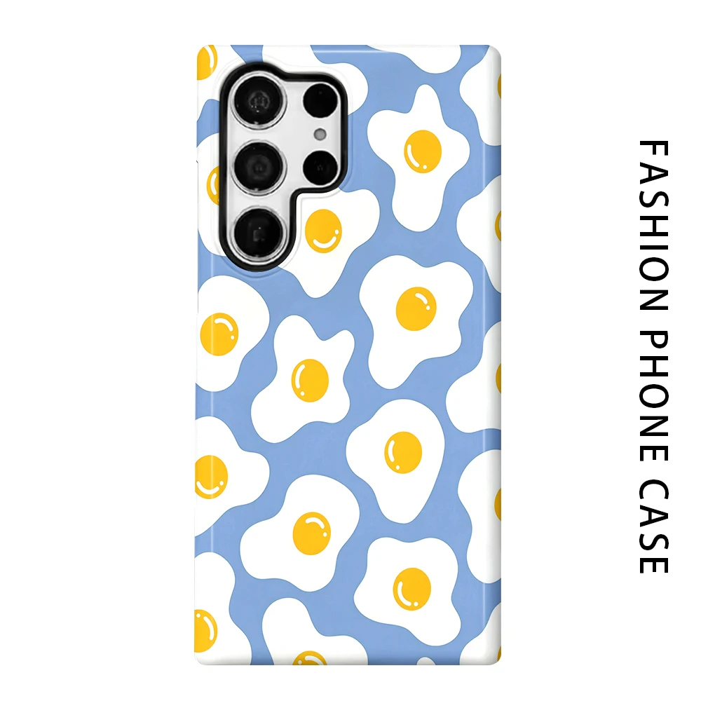 Fried Egg Phone Case for For Samsung Galaxy S26 S25 S24 S23 S20 FE A56 A36 Ultra Glossy HD Hard Cover Film Shell