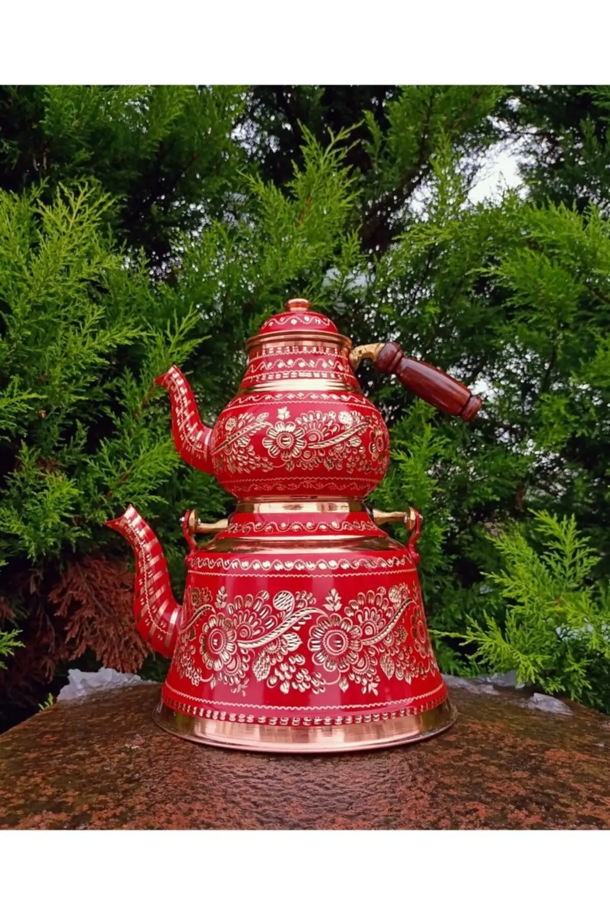 

DOLBOVI rose flower red painted linden copper teapot set Cooper Tea Pots Handmade