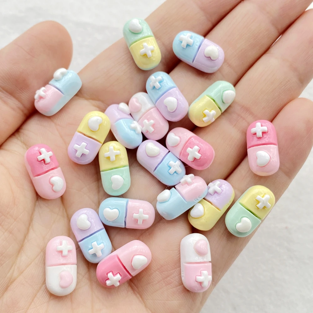 30Pcs Cute Mini Cartoon Colorful Pill Nail Art Resin Designer Charms DIY Craft For Nail 3D Decorations Jewelry