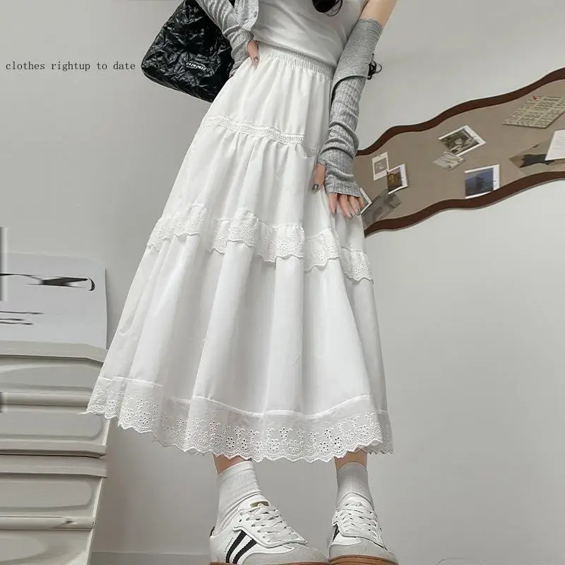 Half Length Skirt for Spring and Summer High-End Feeling High Waist Hanging Feeling A-Line Skirt Small Lace Cake Skirt