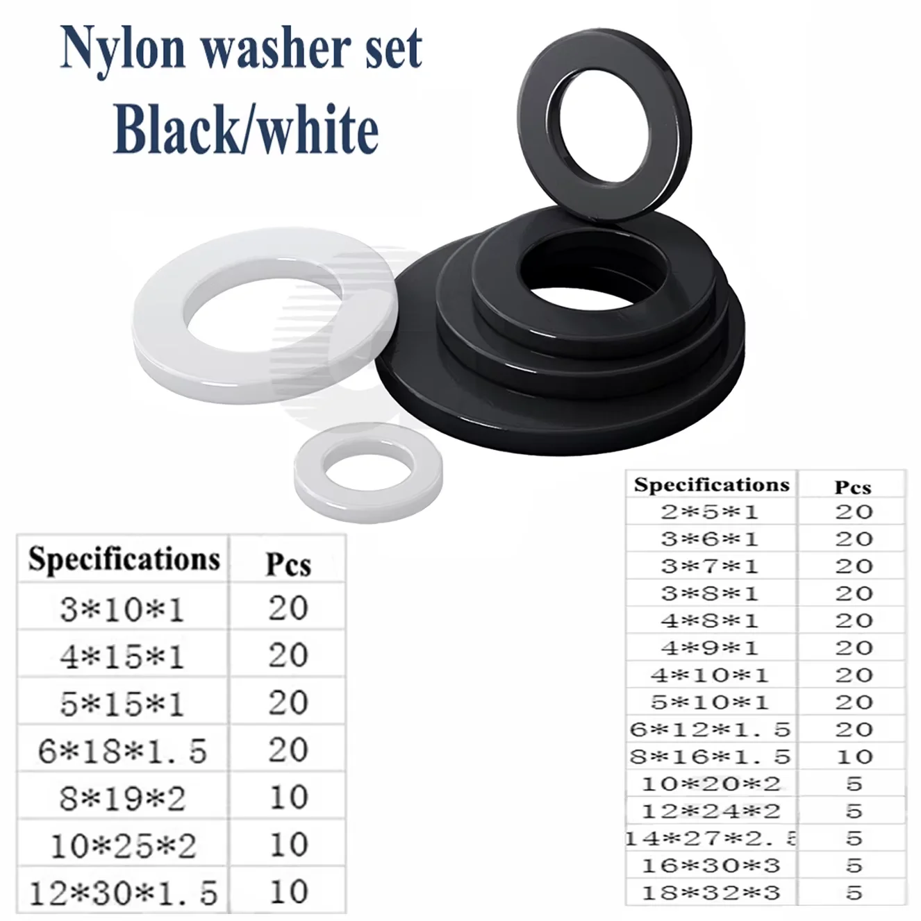 1set Nylon Washers Set M2 M3 M4 M5 M6 M8 M10 M12 M14 M16 M18 Plastic Insulation Spacers Seals White/Black Gasket Ring Kit