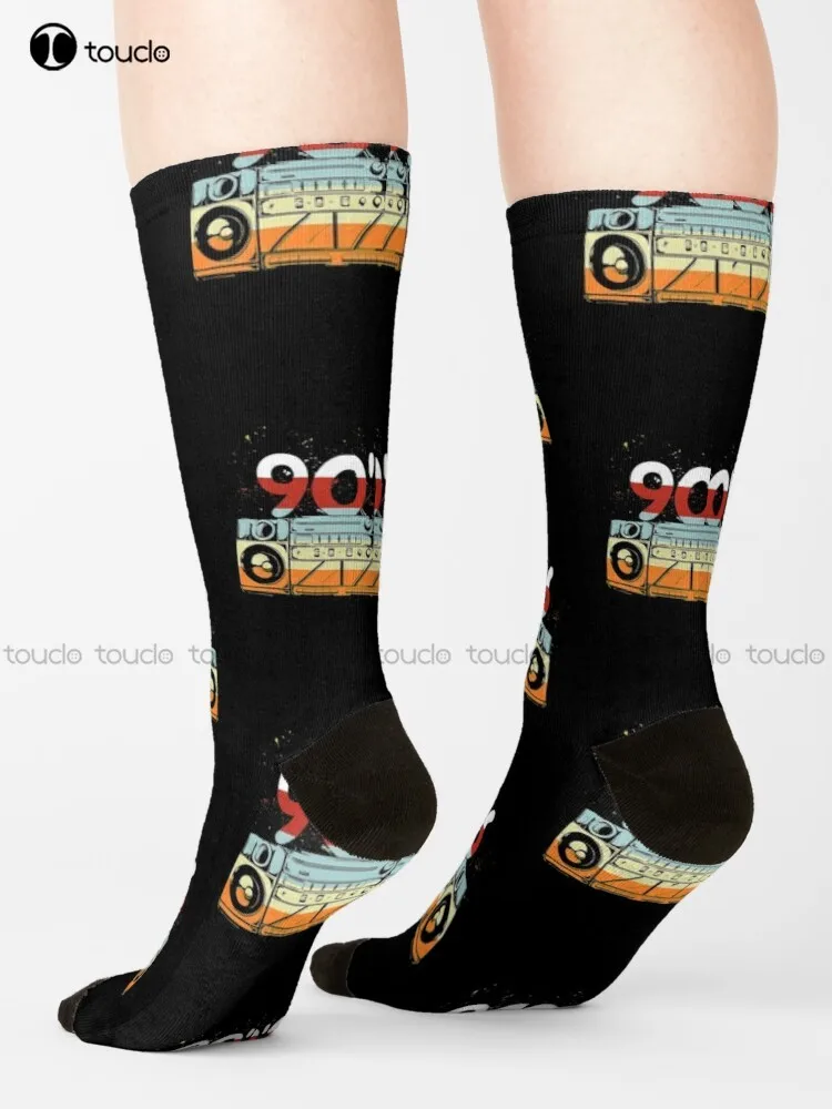 90S Boombox Radio Old School Retro Socks Christmas Socks Personalized Custom 360° Digital Print Gift Harajuku Colorful Retro