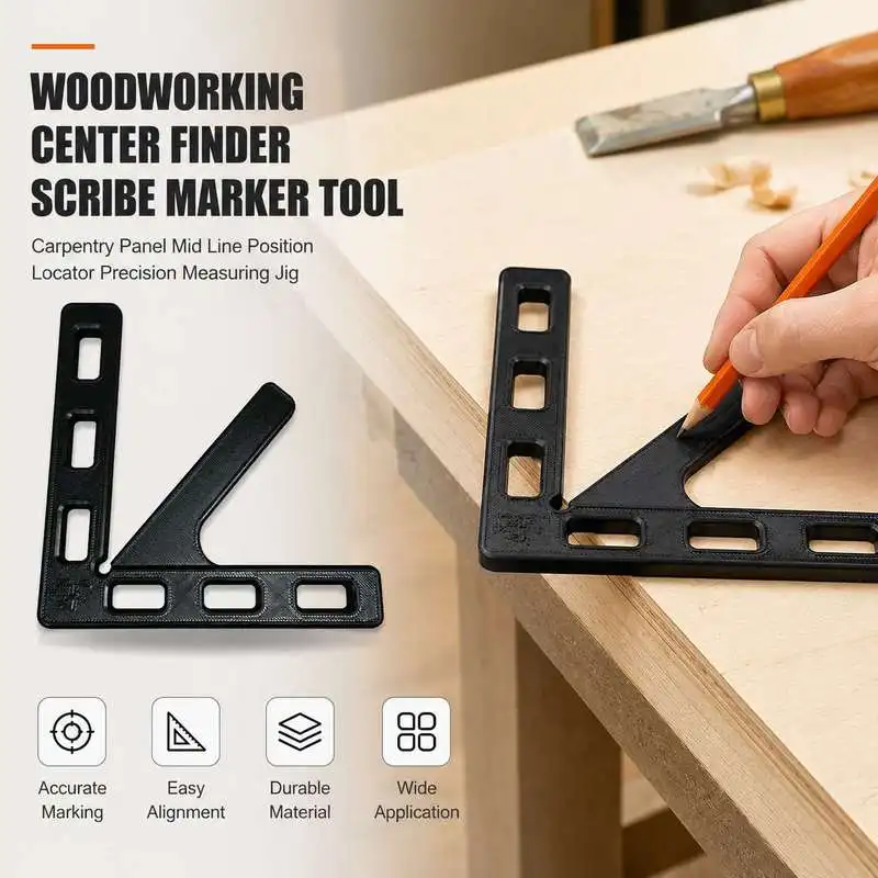 Precision Carpentry Mid Point Locator Scribe Gauge Woodworking Panel Center Mark Position Measuring Tool Jig