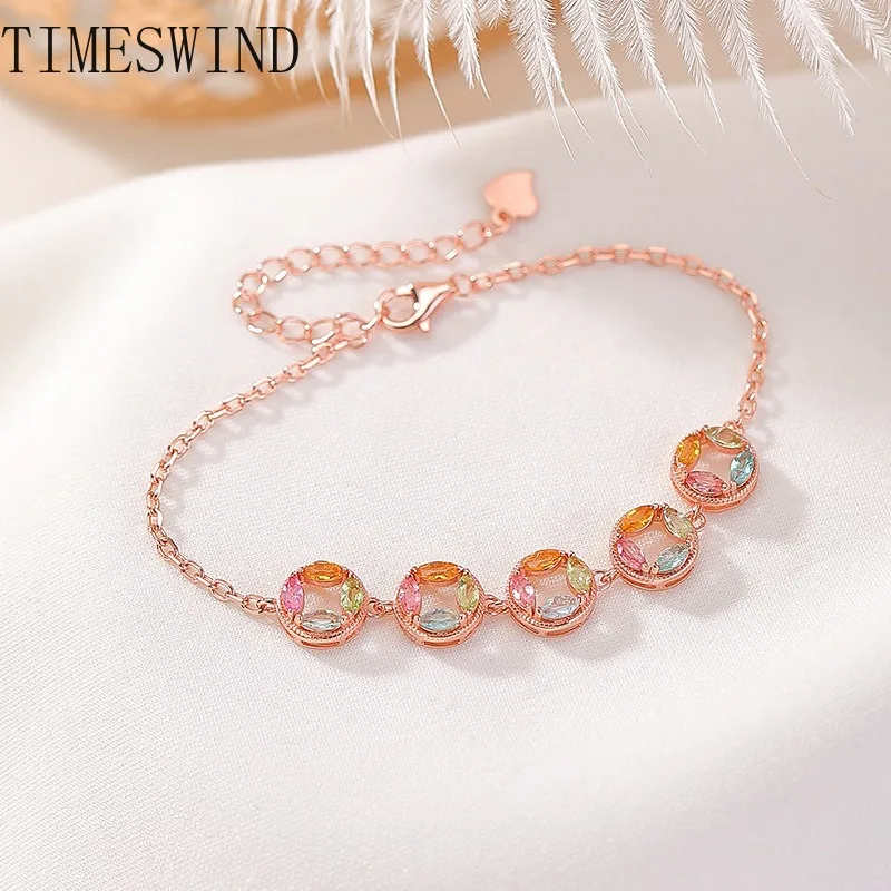 

TIMESWIND Authentic Natural Tourmaline Multi-color Five-Bead Hollow Women S925 Bracelet Fashion Jewelry with Certificate