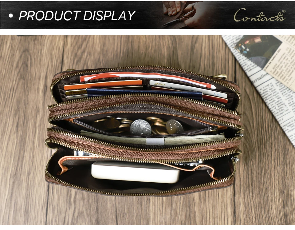 CONTACT'S Clutch-Taschen aus echtem Leder für Herren, luxuriöse Designer-Umhängetasche, lange Geldbörse, Damentasche, Handtasche, Geldbörse, Handytasche – Detail 13