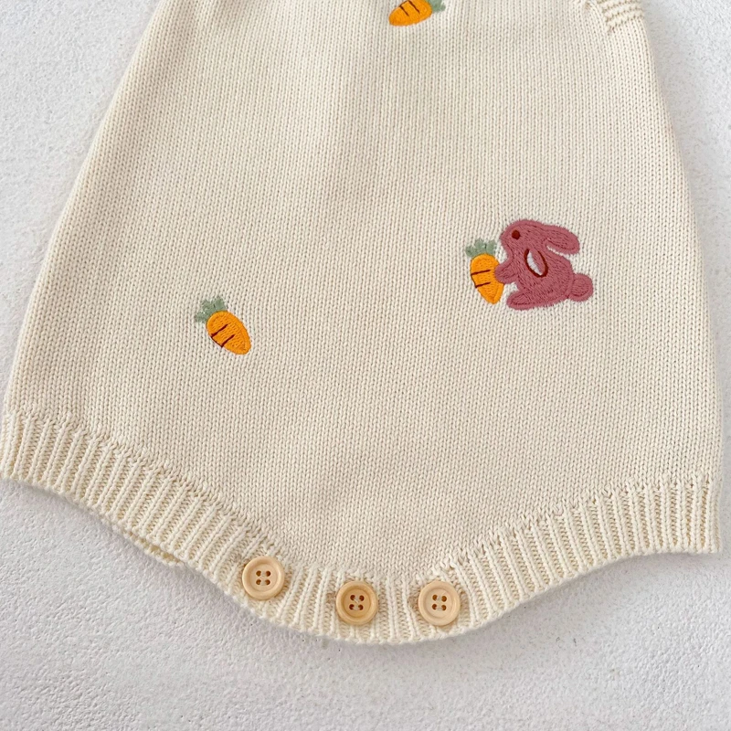 Ropa de otoño para bebé de 0 a 3 años, suéter de punto con correa de hombro bordada, conejo y rábano, novedad