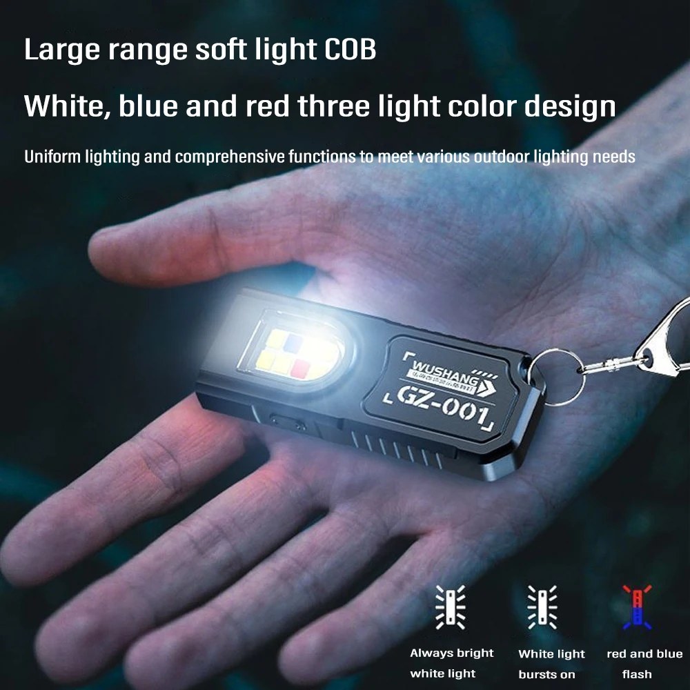 متعددة الوظائف المفاتيح مصباح يدوي USB قابلة للشحن مصباح يدوي صغير مع COB ضوء العمل كيرينغ التخييم المشي مصباح الجيب