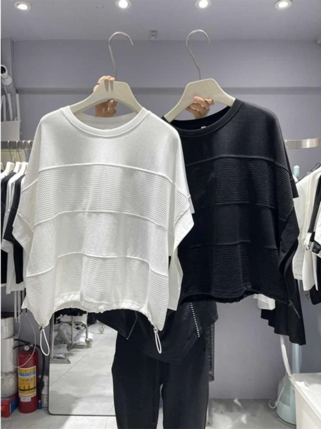 

plus Size 300 Pou Women's T-irt Loose Fit ort Sve Splice Hem Dstring Top Korean Sle Casual Summer irt